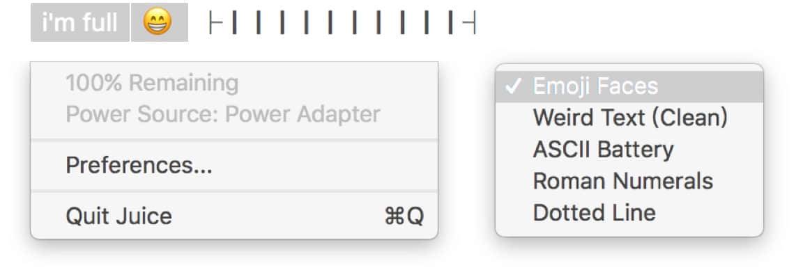 Juice：用各种 Emoji 表情显示 Mac 当前电量情况