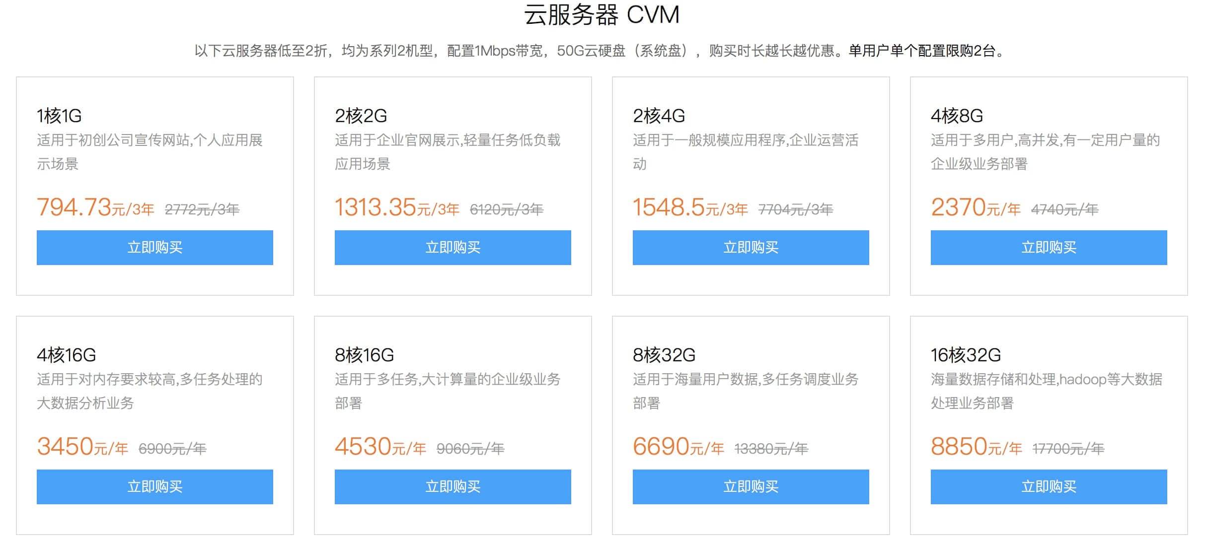 腾讯云首购五折，3年794.73元